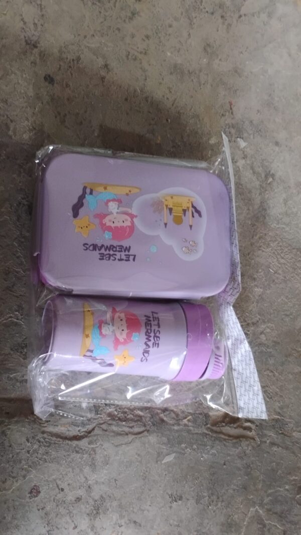 Plastic Lunch Box Leak Proof 2 Compartment with Bottle and Fork (1 Set / Mix Color) - Image 7