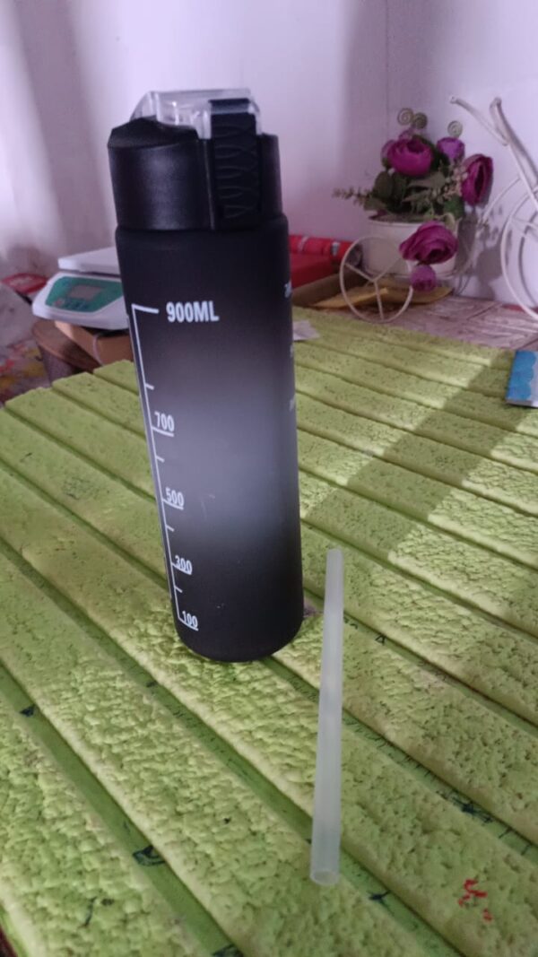 Plastic Black Motivational Water Bottle with Straw (900 ML) - Image 8