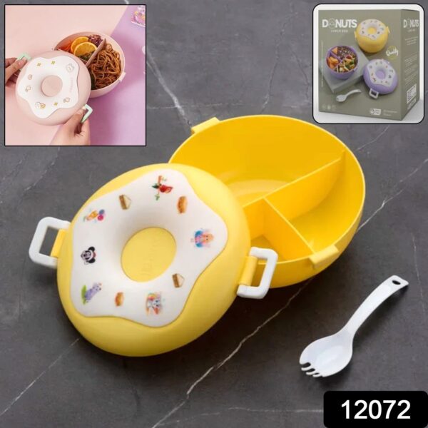 Donut Shaped Double Insulated 3 Compartment Lunch Box (1 Pc / Mix Color) - Image 2