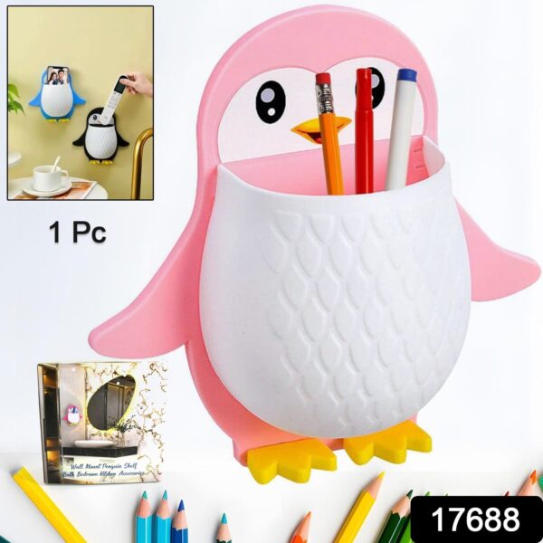 Penguin Storage Box, Adhesive Remote Case, Electric Toothbrushes Holder, Universal Controller Holder, Wall Nightstand, Office Plastic Wall Mount - Image 2