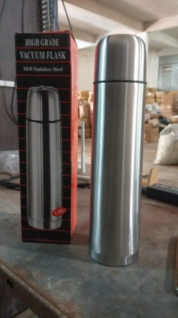 Vacuum Flask Without Cover, 18/8 Stainless Steel | Hot and Cold Water Bottle with Push-Down Lid | Double Walled Stainless Steel Bottle for Travel, Home, Office, School, Picnic (1000 ML / Without Cover) - Image 8