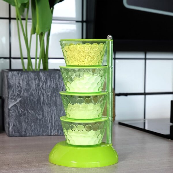 4 Section 360° Rotating Vertical Seasoning Box Plastic Pickle Tower | Spice Rack (4 Layer with 4 Plastic Spoon / 1 Set) - Image 4