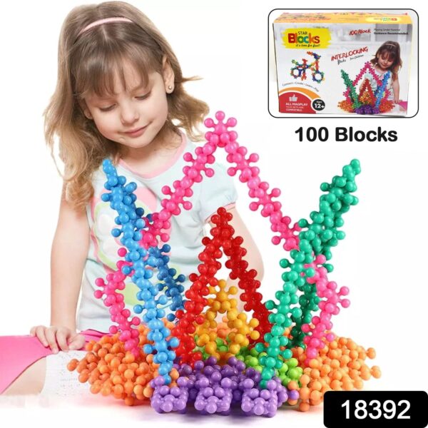 Star Shaped, Star Block Interlocking Blocks Colorful Star Building Blocks (100 Pcs Set) - Image 2