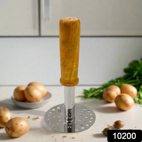 High Grade Stainless Steel Potato Masher Paubhaji / Pav Bhaji Masher with Wooden handle (1 Pc) - Image 2