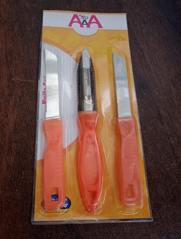 3in1 Multipurpose Stainless Steel Classic Kitchen Knife Set of 3 for Fruits and Vegetable Chopping / Cutting / Peeling, Kitchen Knife / Vegetable Peeler / Plain Knife - Image 7
