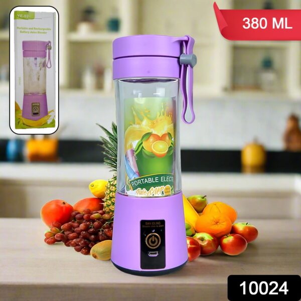 Portable Electric USB Juice Maker Juicer Bottle Blender, Grinder Mixer, 4 Blades Rechargeable Bottle (380 ML / Mix Color) - Image 2