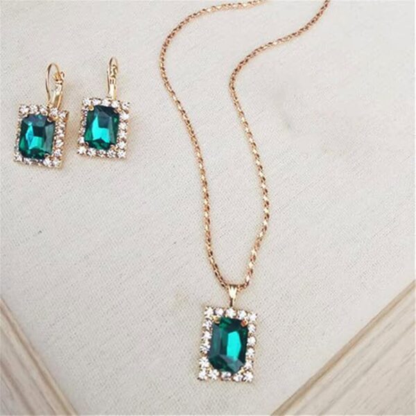 Stone Pendant Necklace Chain Set with Earrings (1 Set / Mix Color & Design) - Image 4