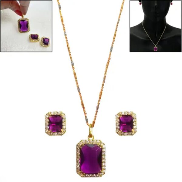 Stone Pendant Necklace Chain Set with Earrings (1 Set / Mix Color & Design) - Image 5