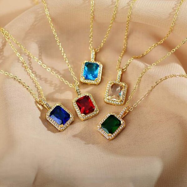 Stone Pendant Necklace Chain Set with Earrings (1 Set / Mix Color & Design) - Image 6