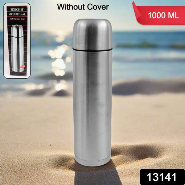 Vacuum Flask Without Cover, 18/8 Stainless Steel | Hot and Cold Water Bottle with Push-Down Lid | Double Walled Stainless Steel Bottle for Travel, Home, Office, School, Picnic (1000 ML / Without Cover) - Image 2