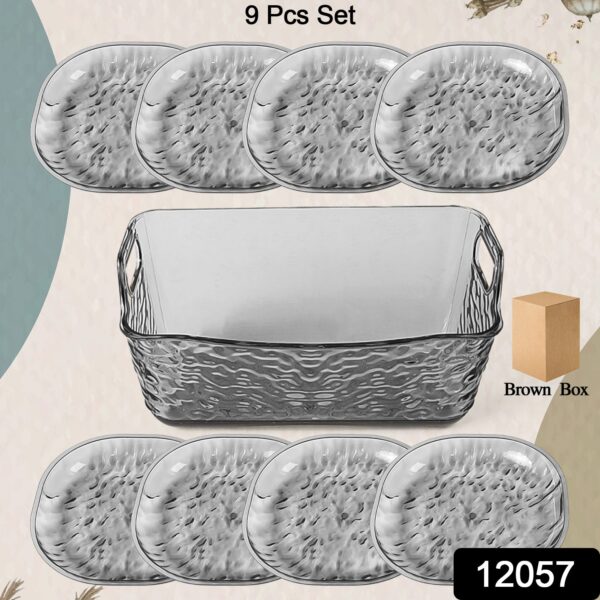 Plastic Household Plates Dinner Plates Dish Tray Skewer Bone Plate Set (9 Pcs Set) - Image 2