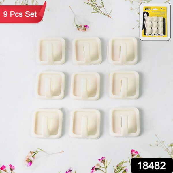 Adhesive Hooks for Wall Hanging Clothes Strong Adhesive Hooks (9 pcs Set) - Image 2