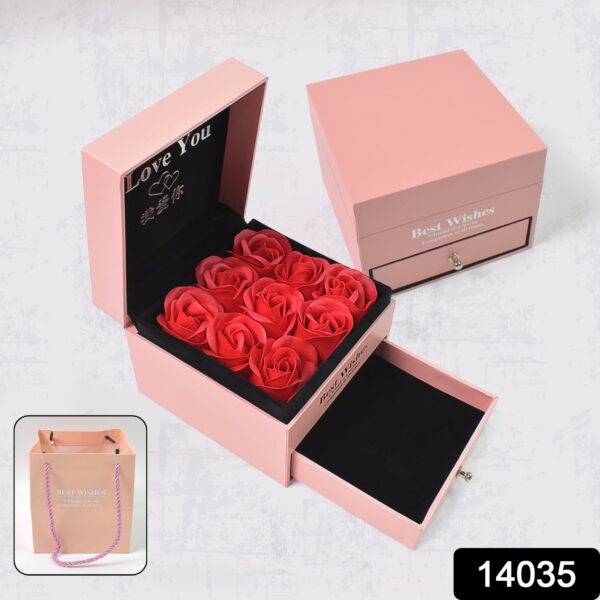 Preserved Eternal Rose Flower Gift Box Drawer with I Love You & Artificial 9 Pcs Rose (1 Set) - Image 2