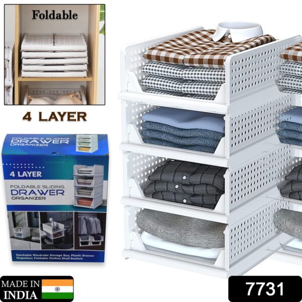 Clothes Organizer 4 layer Drawer for Wardrobe Cupboard Organizer for Clothes Foldable and Stackable Closet Organizer Drawer Organizer for Clothes Multi Purpose Plastic Drawer - Image 2