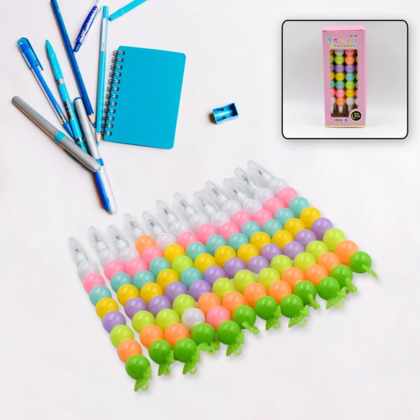 Stylish Pearls Pen Plastic Moti Non-Sharpening Design Pen Multicolor Pearls Moti Gel Pen, Fancy Designer Attractive Gel Pen for Kids Pack of (12 Pc Set ) - Image 5