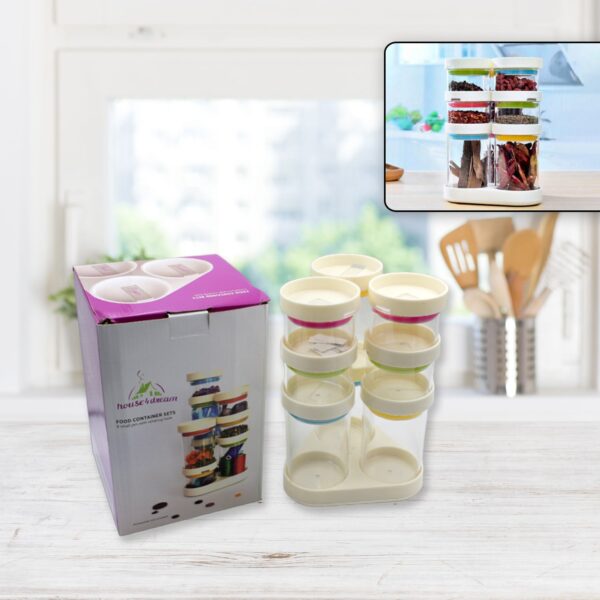 Multipurpose Plastic Transparent Storage Containers Masala Box Dabba Spice, Plastic Masala Spices Container Set Capacity With Airtight Lid Kitchen Pantry Organizer For Salt Mukhwas Box With Tray (8 Pc Set) - Image 6