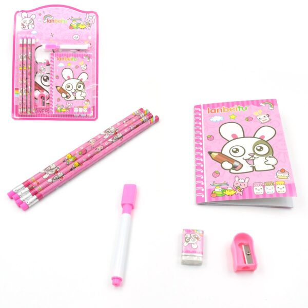 Kids' Stationery Kit: Wooden Pencils, Sharpener, Eraser, Diary (8 Pc Set) - Image 4