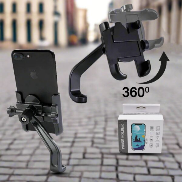 Full Metal Body Bike & Scooty 360 Degree Rotating Mobile Holder Stand for Bicycle, Motorcycle, Scooty for Maps and GPS Navigation Fits All Smartphones (1 Pc) - Image 2