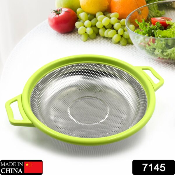 Stainless Steel Colander with Handle, Large Metal Green Strainer for Pasta, Spaghetti, Berry, Veggies, Fruits,  Kitchen Food Colander, Dishwasher Safe - Image 2