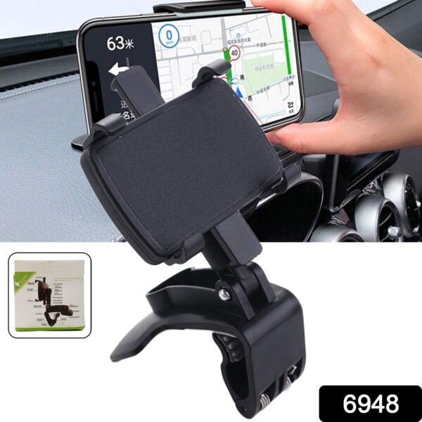 Car Phone Holder Clip Mount 360 Degree Rotation Dashboard Rear View Mirror Sun Visor Smartphone HUD Navigation Fold Stand Plastic Black Compatible For All Smart Phones - Image 2