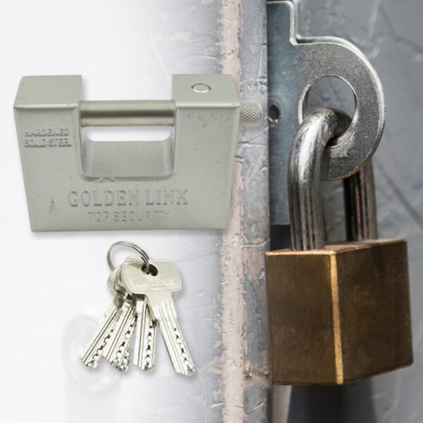 94mm Stainless Steel Padlock: Rectangular, Hardened Steel, 5 Keys - Image 6