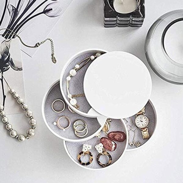 4 Layers Jewellery Box, 360 Degree Rotating Jewelry Box, Jewelry and Earring Organizer Box with Mirror, Accessory Storage Box - Image 5