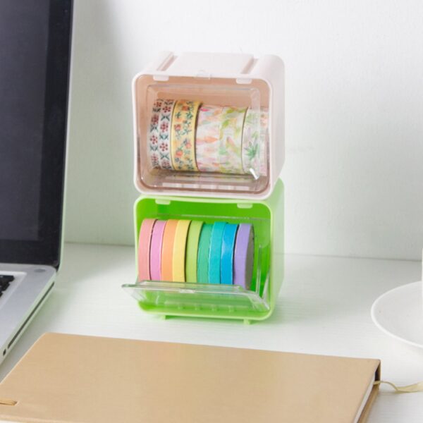 Storage Box Storage Container Tape Storage Boxes Durable Convenient Plastic Transparent Lid Visible Tape Storage Box / Case for Office - Image 3