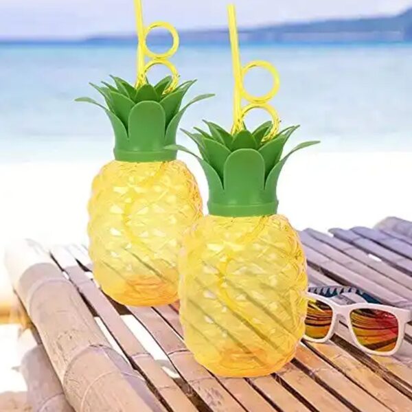 Plastic Pineapple Cups with Straw (1 Pc) - Party Favors, Hawaiian, Beach - Image 3