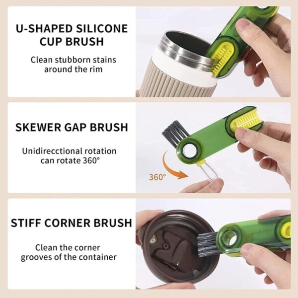 3in1 Multifunctional Cleaning Brush, Bottle Cleaning Brush, Cup Cleaner Brush, for Bottle Cup Cover Lid Home Kitchen Cleaning Tool (1 Pc / Mix Color) - Image 4