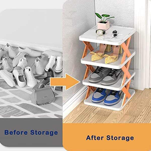 6 LAYER SHOE RACK DESIGN LIGHTWEIGHT ADJUSTABLE PLASTIC FOLDABLE SHOE CABINET STORAGE PORTABLE FOLDING SPACE SAVING SHOE ORGANIZER HOME AND OFFICE - Image 3