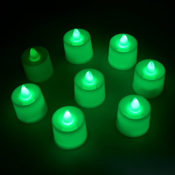 GREEN FLAMELESS LED TEALIGHTS, SMOKELESS PLASTIC DECORATIVE CANDLES - LED TEA LIGHT CANDLE FOR HOME DECORATION (PACK OF 8) - Image 5