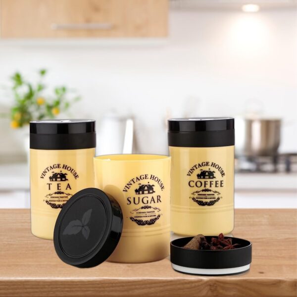 Accurate Seal Tea Sugar Coffee Container - 3 Pcs Plastic Damru Shaped Tea, Coffee, Sugar Canisters Jar, New Airtight Food Seal Containers for Salt, Dry Fruit, Grocery Multicolor (3 Pcs Set) - Image 9