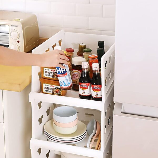 4 Layer Stackable Multifunctional Storage,for Clothes Foldable Drawer Shelf Basket Utility Cart Rack Storage Organizer Cart for Kitchen, Pantry Closet, Bedroom, Bathroom, Laundry (4 Layer 1 Pc) - Image 3