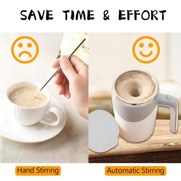 Stirring Coffee Mug | Magnetic Stirring Coffee Cup | Stainless Steel Mug for Milk | Travel Mixing Cup | Self Stirring Coffee Mug, Suitable for Coffee / Milk / Hot Chocolat | Battery Operated ( Battery Not Included) - Image 7