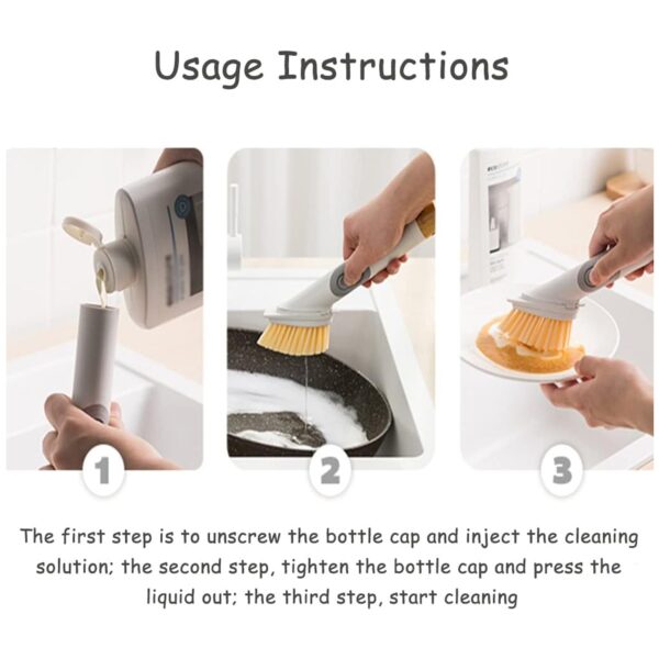 Cleaning Brushes Set, Scrub Brush Bathroom Brush, Long Handle Liquid Dispenser Pot Washing Brush - Image 5