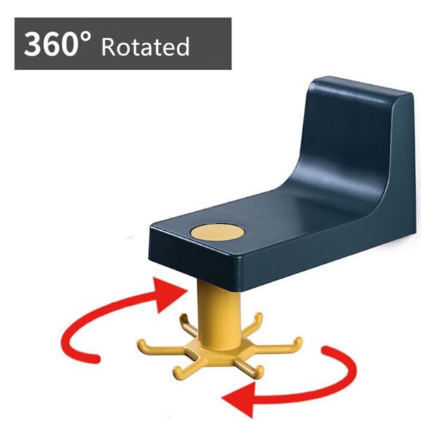360 Degree Rotating Self Adhesive Plastic Wall Hook Hanger; Multifunctional Hanger with 6 Heavy Duty Claw Hooks - Image 5