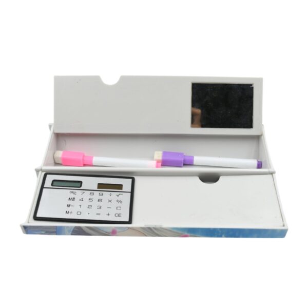 12 in 1 Compass Box, Geometry Box 2 Compartment, Pencil Box with 1 Calculator, 1 Mirror, Pen Refill 2 Black, 2 Blue, 2 Red, 2 Marker for Boys Art Plastic Pencil Box for Girls and Boys - Image 4