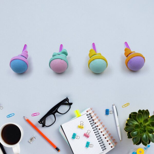 Lolipop Eraser for Girls & Boys / Eraser for School B'Day Return Gift Party Doughnut Lollipop Ice Cream Theme Shape Erasers Set for Kids Educational Stationary kit, School Supplies (1 Set 4 Pc) - Image 3