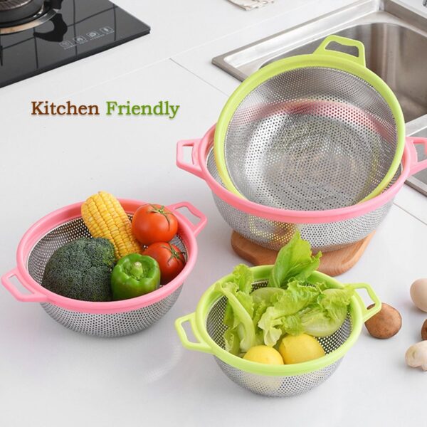 Stainless Steel Colander with Handle, Large Metal Green Strainer for Pasta, Spaghetti, Berry, Veggies, Fruits,  Kitchen Food Colander, Dishwasher Safe - Image 5