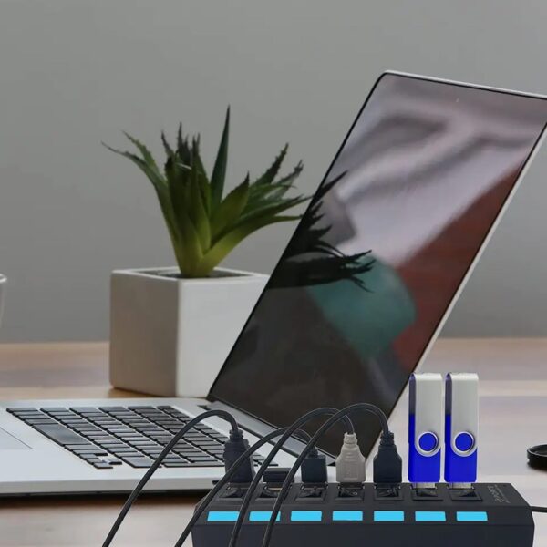 USB Splitter Multi Port USB 2.0 Hub, 7 Port with Independent On/Off Switch and LED Indicators USB A Port Data Hub, Suitable for PC Computer Keyboard Laptop Mobile HDD, Flash Drive  Etc - Image 4