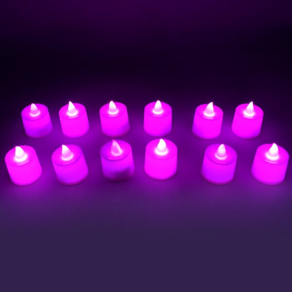 Pink Flameless LED Tealights, Smokeless Plastic Decorative Candles - Led Tea Light Candle For Home Decoration (Pack Of 12pc) ( Diya , Divo , Diva , Deepak , Jyoti) - Image 3