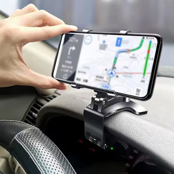 Car Phone Holder Clip Mount 360 Degree Rotation Dashboard Rear View Mirror Sun Visor Smartphone HUD Navigation Fold Stand Plastic Black Compatible For All Smart Phones - Image 7