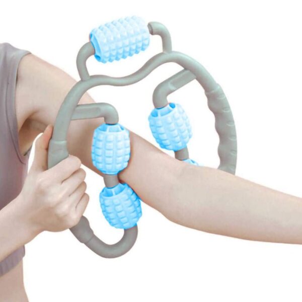 Muscle Massage Roller, 5 Wheels Relieve Soreness Leg Muscle Roller Fitness Roller Muscle Relaxer Massage Roller Ring Clip All Round Massaging Uniform Force Elastic PP Drop Shaped for Home Use (1 Pc) - Image 5