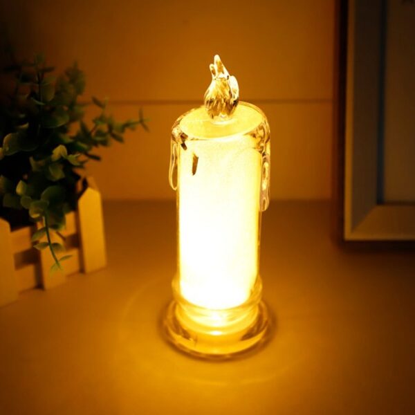 White LED Flameless Candles Battery Operated Pillar Candles Flickering Realistic Decorative Lamp Votive Transparent Flameless Ornament Tea Party Decorations for Hotel, Scene,Home Decor, Restaurant, Diwali Decoration Candle Crystal Lamp (1 Pc) - Image 3