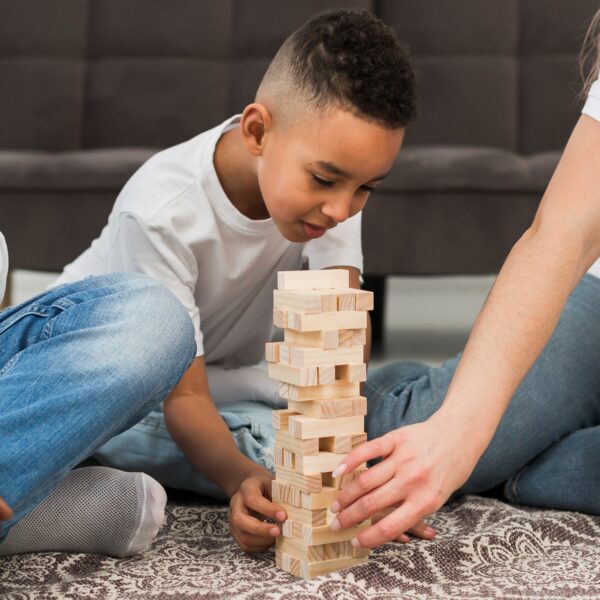 54 Pcs Blocks 4 Dices Wooden Tumbling Stacking Building - Image 6