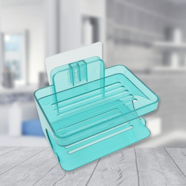 Wall Mounted 2 Layer Soap Holder with Hook Self Adhesive Double Layer Plastic Soap Dish with Hook for Bathroom Kitchen Sink and Wash Basin (2 Layer 1 Pc) - Image 3