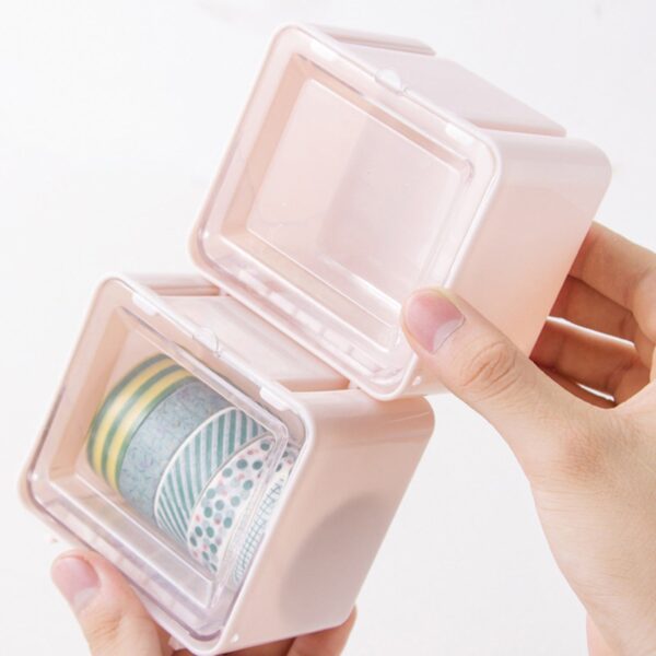 Storage Box Storage Container Tape Storage Boxes Durable Convenient Plastic Transparent Lid Visible Tape Storage Box / Case for Office - Image 4