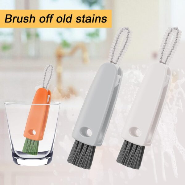 3 in 1 Multifunctional Cleaning Brush Mini Glass Cover Cleaning Brush Bottle Cleaning Brush Set Cup Cleaner Brush Bottle Cap Detail Brush for Bottle Cup Cover Lid Home Kitchen Washing Tool (1 Pc) - Image 4