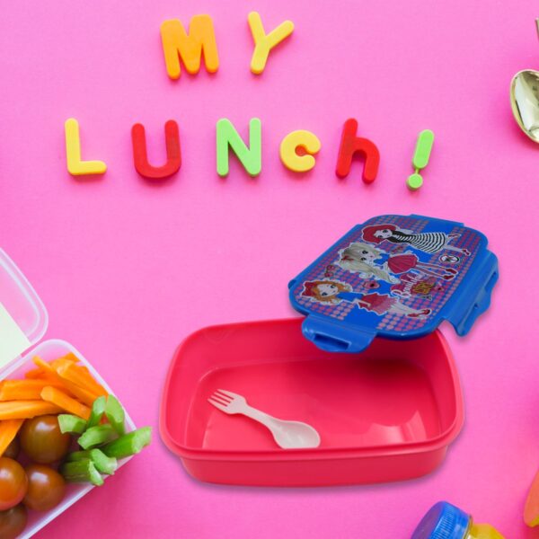 Cartoon Printed Plastic Lunch Box With Inside Small Box & Spoon for Kids, Air Tight Lunch Tiffin Box for Girls Boys, Food Container, Specially Designed for School Going Boys and Girls - Image 5