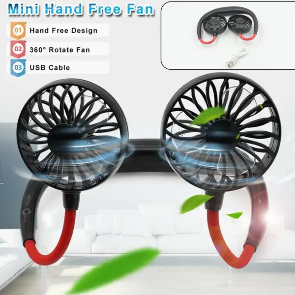 Hand Free Personal Fan - Portable USB Battery Rechargeable Mini Fan - Headphone Design Wearable Neckband Fan Necklance Fan Cooler Fan for Home, Sport, Camping, Beach, Travel, Office - Image 5